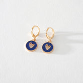Abby Gold Hoop Earring in Navy Enamel with Heart Cutout